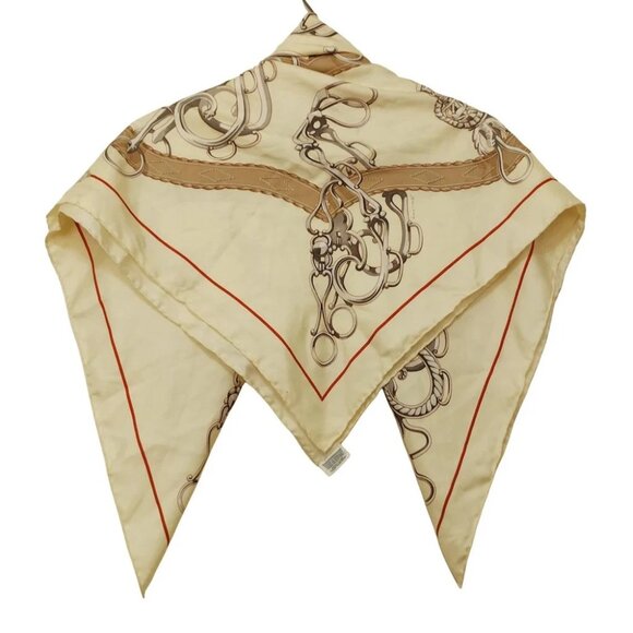 Auth HERMES Carre 90 - Cream Silver Multi Scarf - Picture 2 of 8